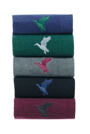 Multi Duck Embroidered Socks Five Pack